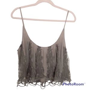 Taupe Kim chi blue blue Lace overlay crop top